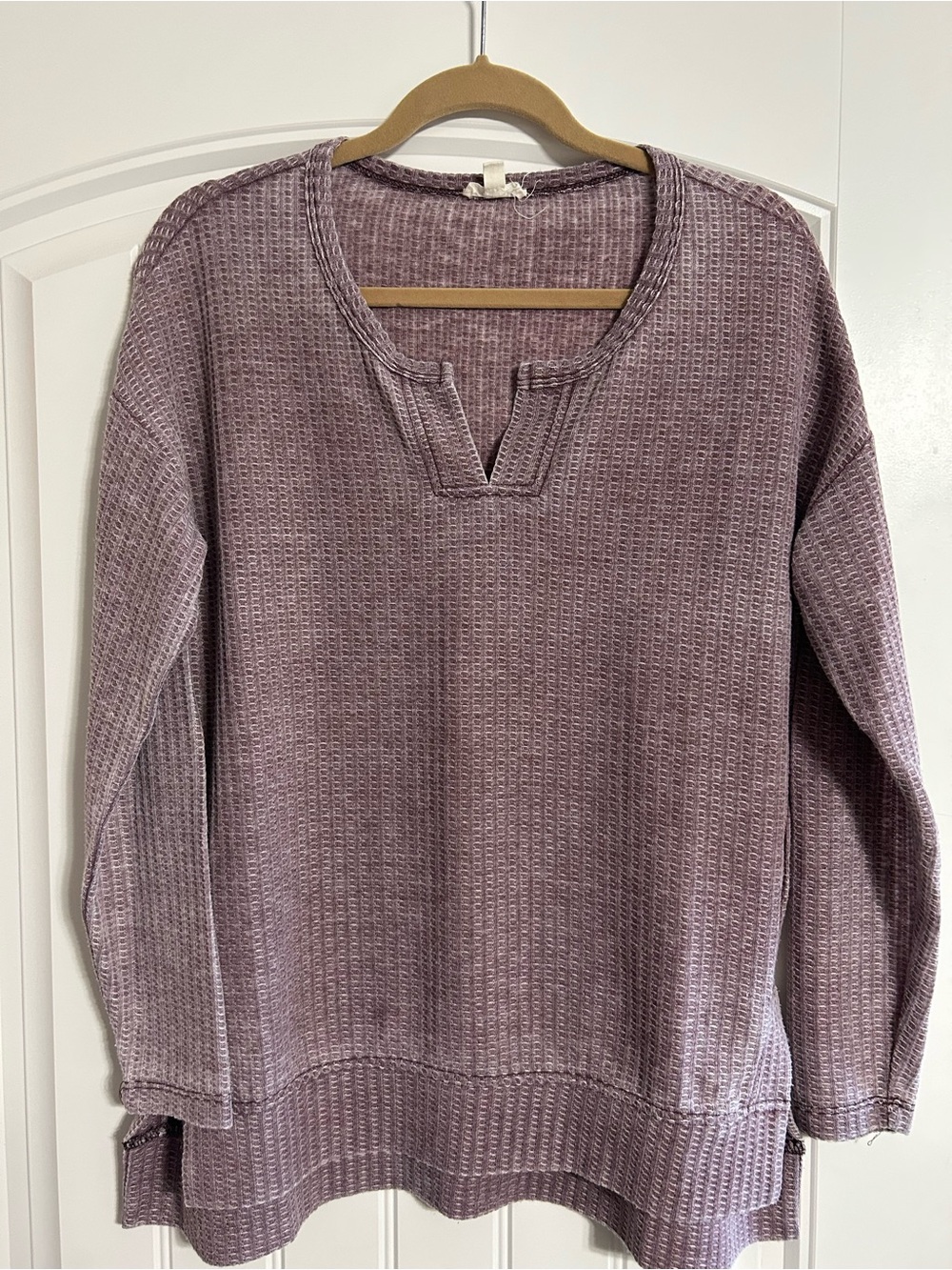 Tribal Jeans Relaxed Washed Lavender Waffle-Knit Pullover Sweater